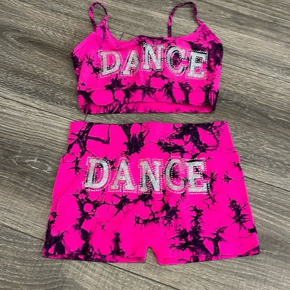 Tween (7-14) DANCE pink/deep purple lycra tye dye top and shorts by malibu sugar - Picture 1 of 4